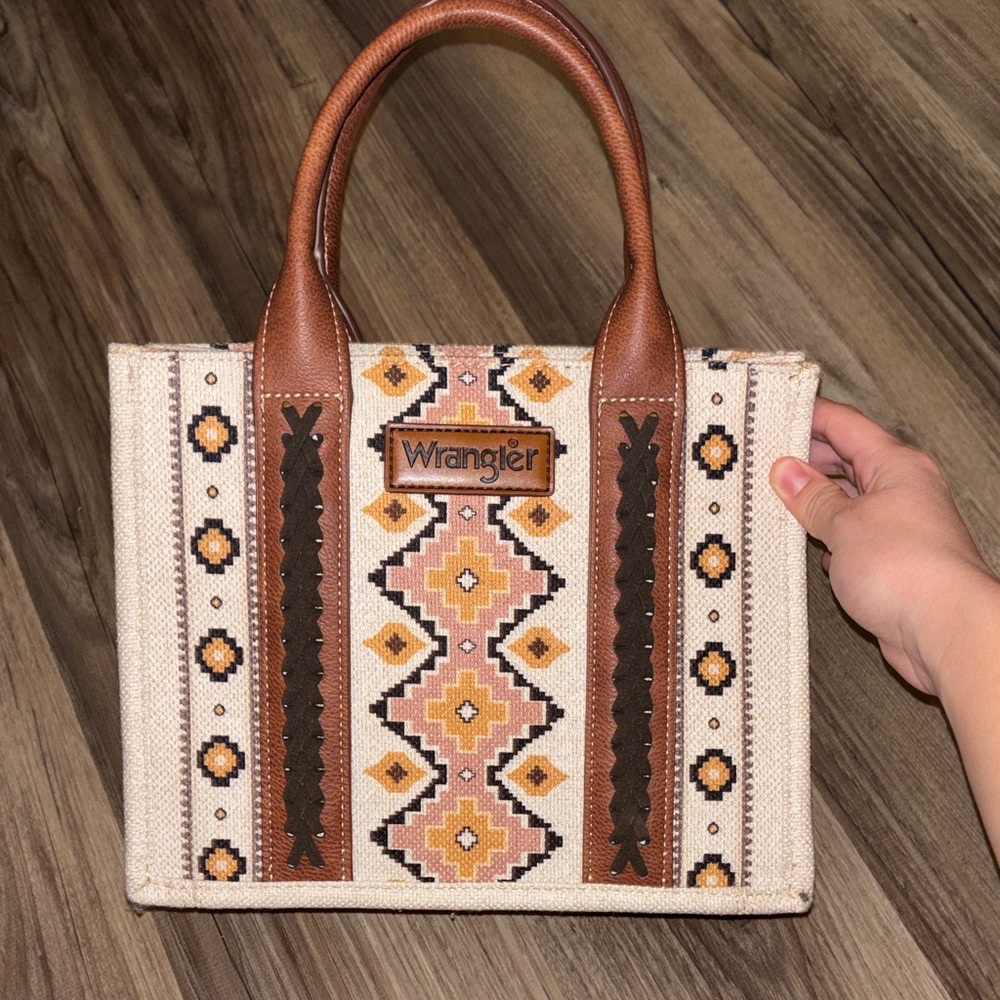wrangler cream and pink/yellow small tote!